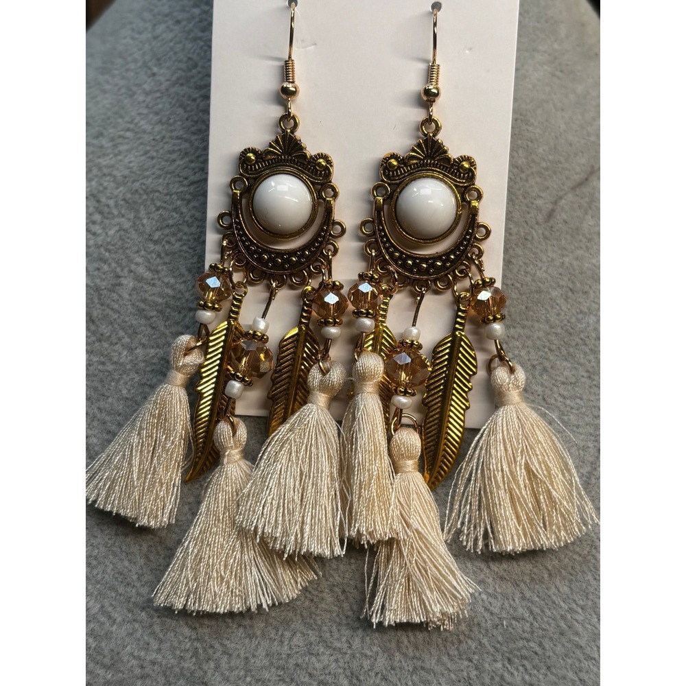 #62. Vintage-style Tassel & Feather Statement Earrings